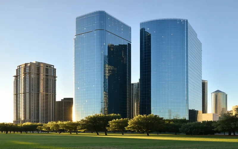 Dallas commercial real estate corridor with office towers along Ross Avenue