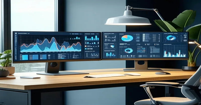 Multiple data screens showing commercial real estate market analytics