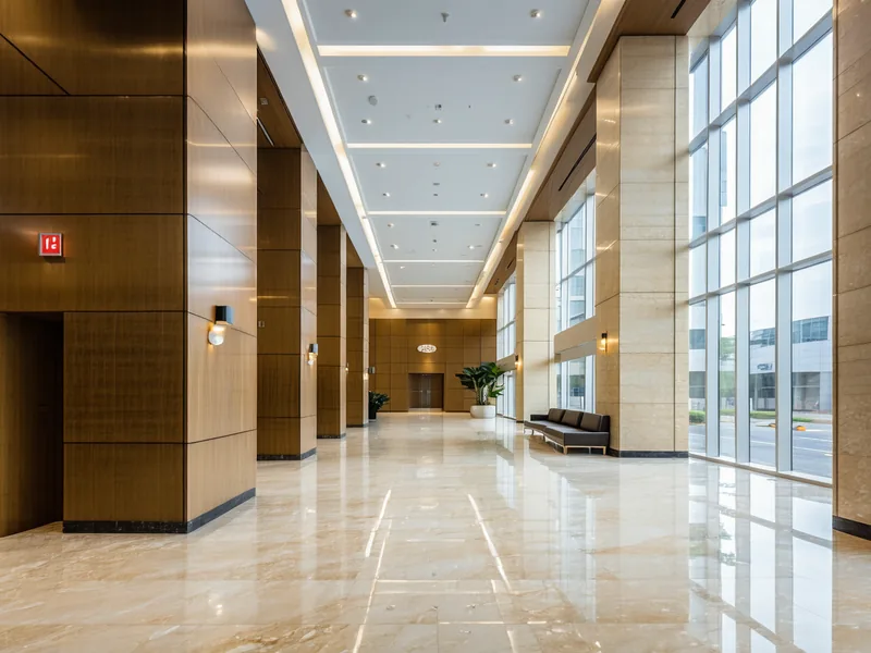 Modern commercial office building interior lobby